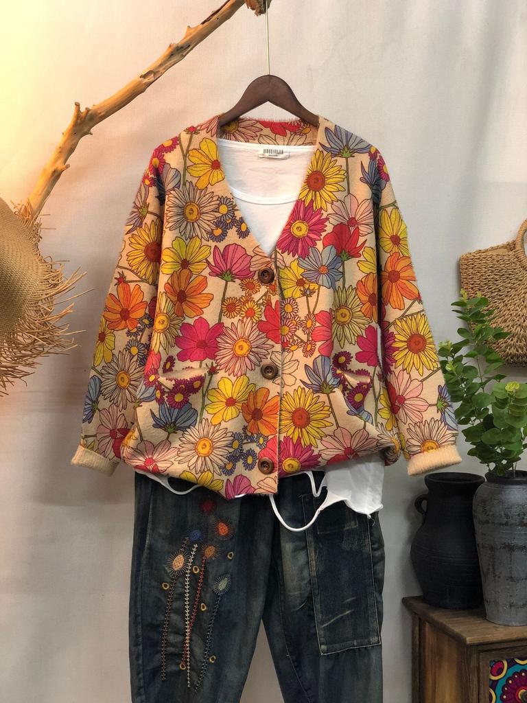 Factory new autumn and winter cute printed imitation mink velvet jacket women's Korean version loose lazy sweater