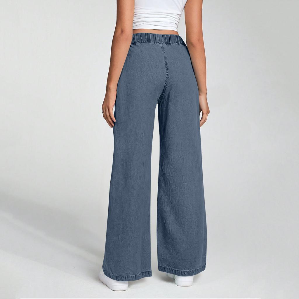Women's High Waist Drawstring Large Straight Leg Loose Casual Trousers Jeans