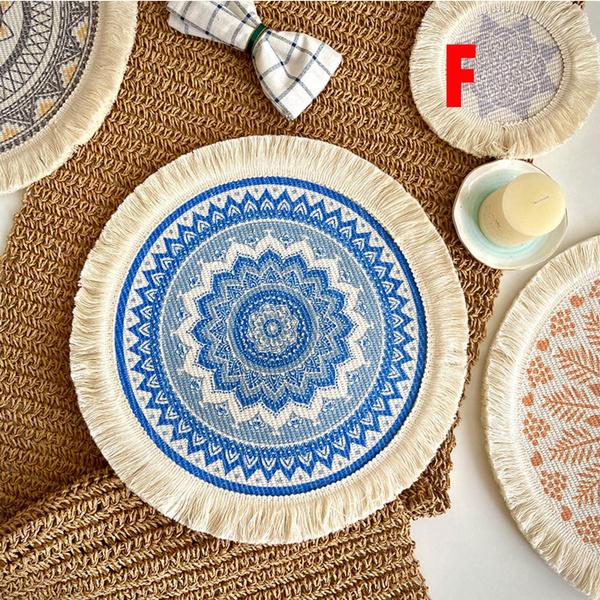 Runde Tischsets, rundes Tischset mit Boho-Quasten für Esstisch, wärmeisolierendes Tischset für die Küche, 33 cm