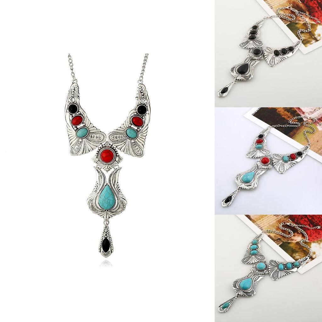 Bohemian Turquoise Necklace With Alloy Material And Geometric Pendant For Men And Women