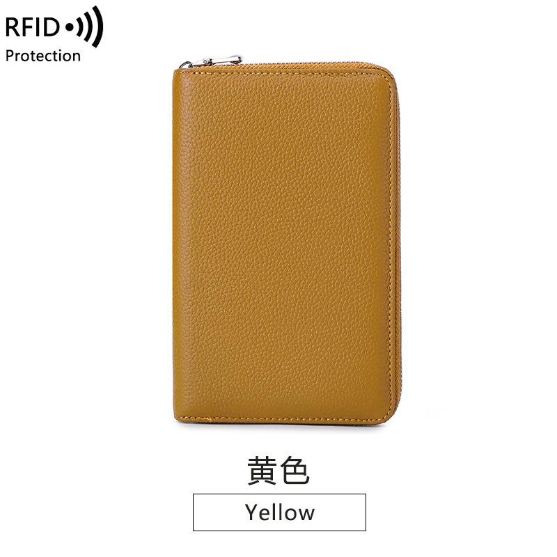 New anti-magnetic women's wallet first layer cowhide long zipper passbook bag large capacity leather passport wallet