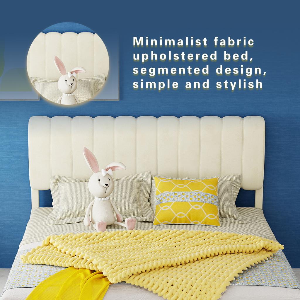 Modern Minimalist Upholstered Bed with Soft Headboard, beige, Low-Profile Base (Non-Storage Design), Included140*200cm mattress.