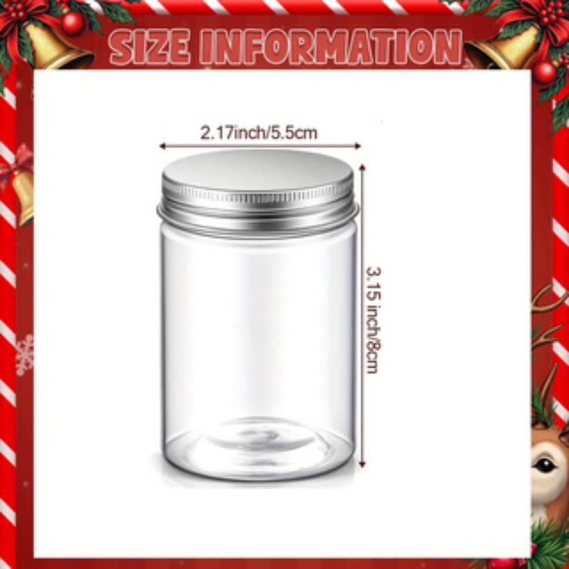 10-Piece  Reusable Plastic Storage Jars with Silver Lids - Leak-Proof Multi-Purpose Kitchen Containers, Suitable for Food