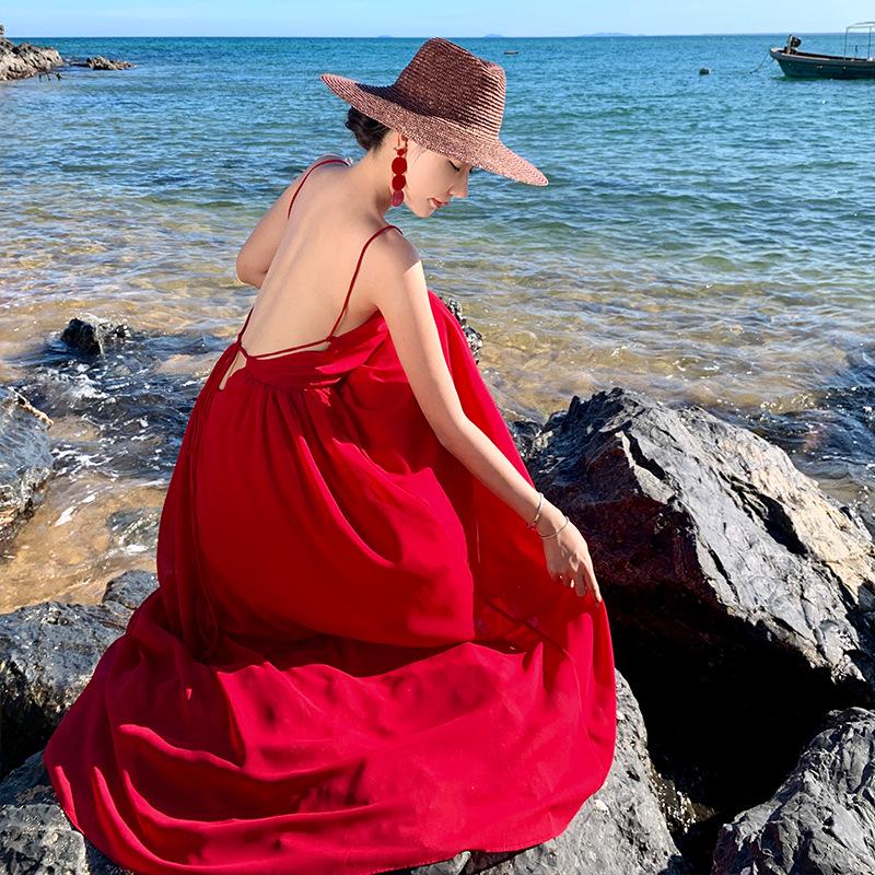 

Элегантное красное пляжное платье Fairy: Длинная юбка Sanya Travel с открытой спиной Medium красный