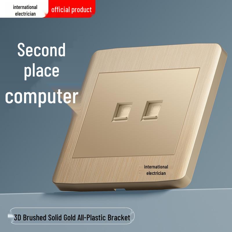 Gold 86 Typ Elektrische Nachttischlampe Wandschalterpanel mit Einzel-/Doppelsteuerung und Fünflochsteckdose