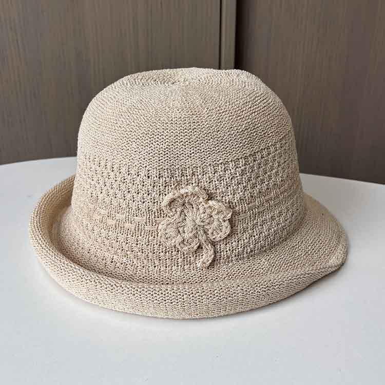 Spring/Summer Fashion Flower Embellished Hat | Women's British & French Style Rolled Brim Sun Hat | Holiday Outing Fisherman Hat