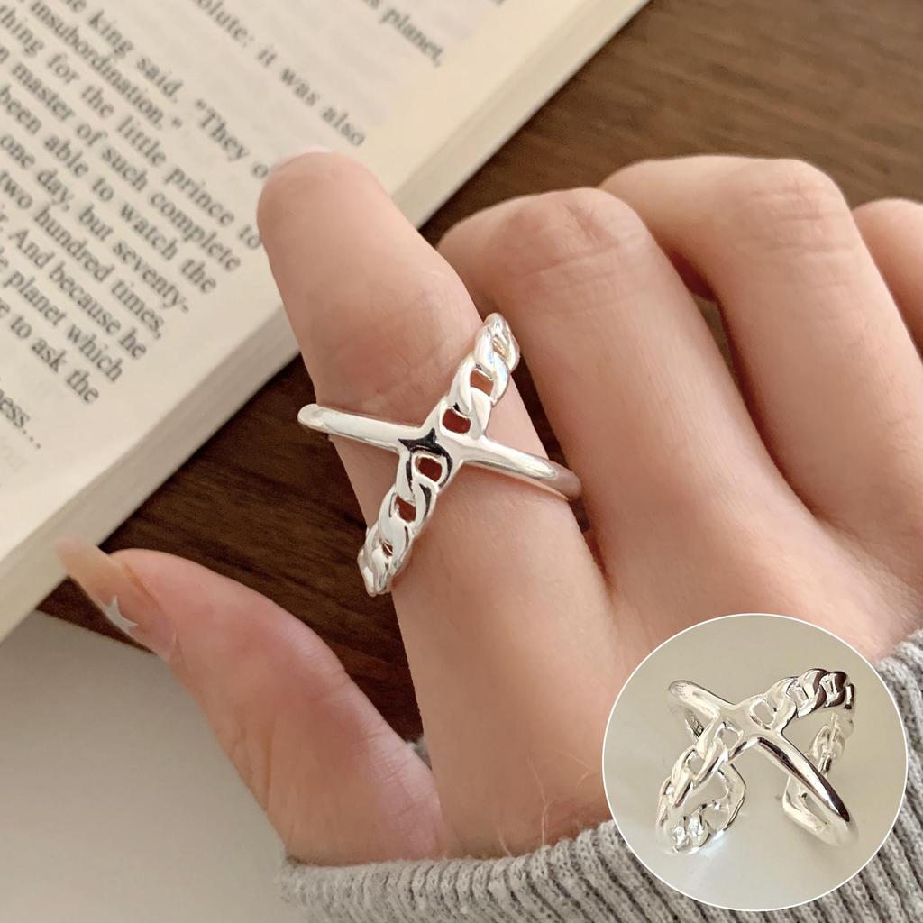 Korean Retro Geometric 925 Silver Plated Open Ring for Women