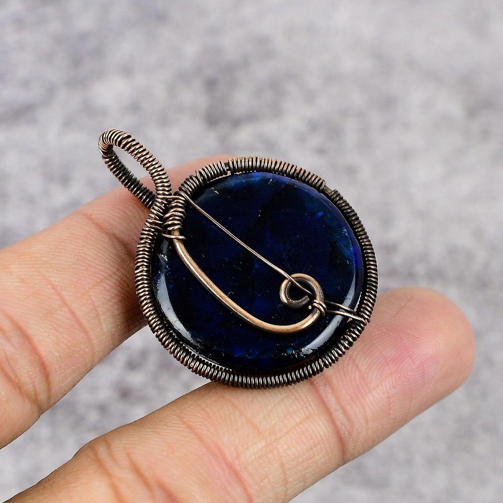 Blue Flash Labradorite Pendant, Handmade Gemstone 999 Copper Wire Wrapped Pendant Antique Jewelry, For Gift Silver Jewelry