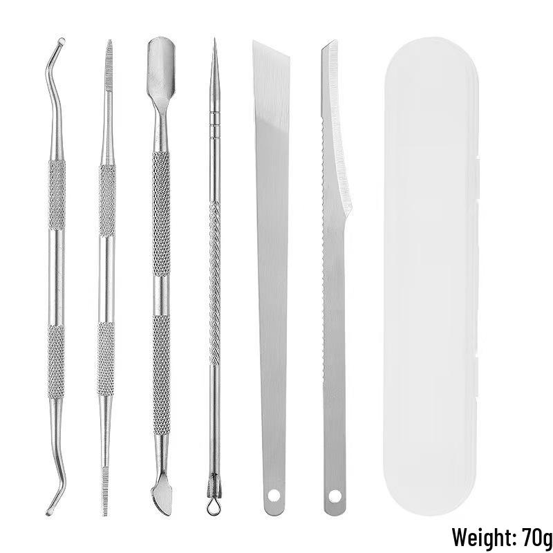 Stainless Steel Manicure & Pedicure Tool Set: Pusher, Blackhead Needle, Nail Cleaner & File