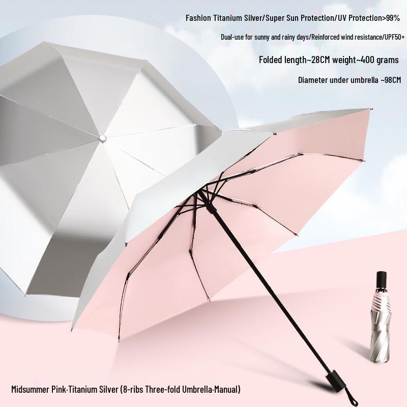 Peptide Silver Titanium Sunscreen Dual-Use Umbrella: Reflective, Sun & Rain Protection, VIP Princess Five-Fold Design.