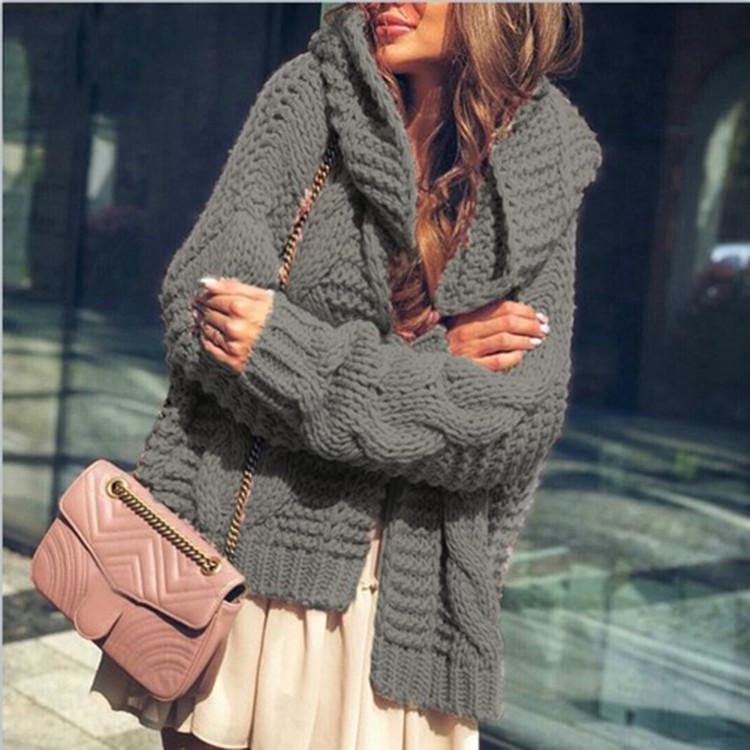 Women's Chunky Cable Knit Cardigan Hat Set - 2025 Autumn/Winter European & American Style Solid Sweater