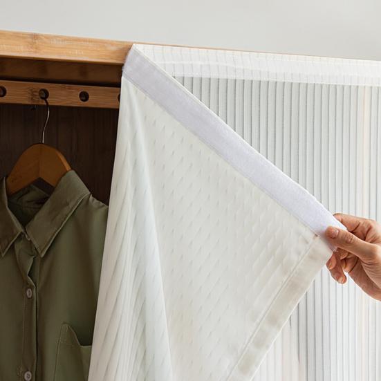 Kitchen Storage Cover Self Adhesive Closet Curtain, Sheer Door Privacy Drape, Light Filtering Easy Installation Drape Gauze Curtain with Hook-And-Loop