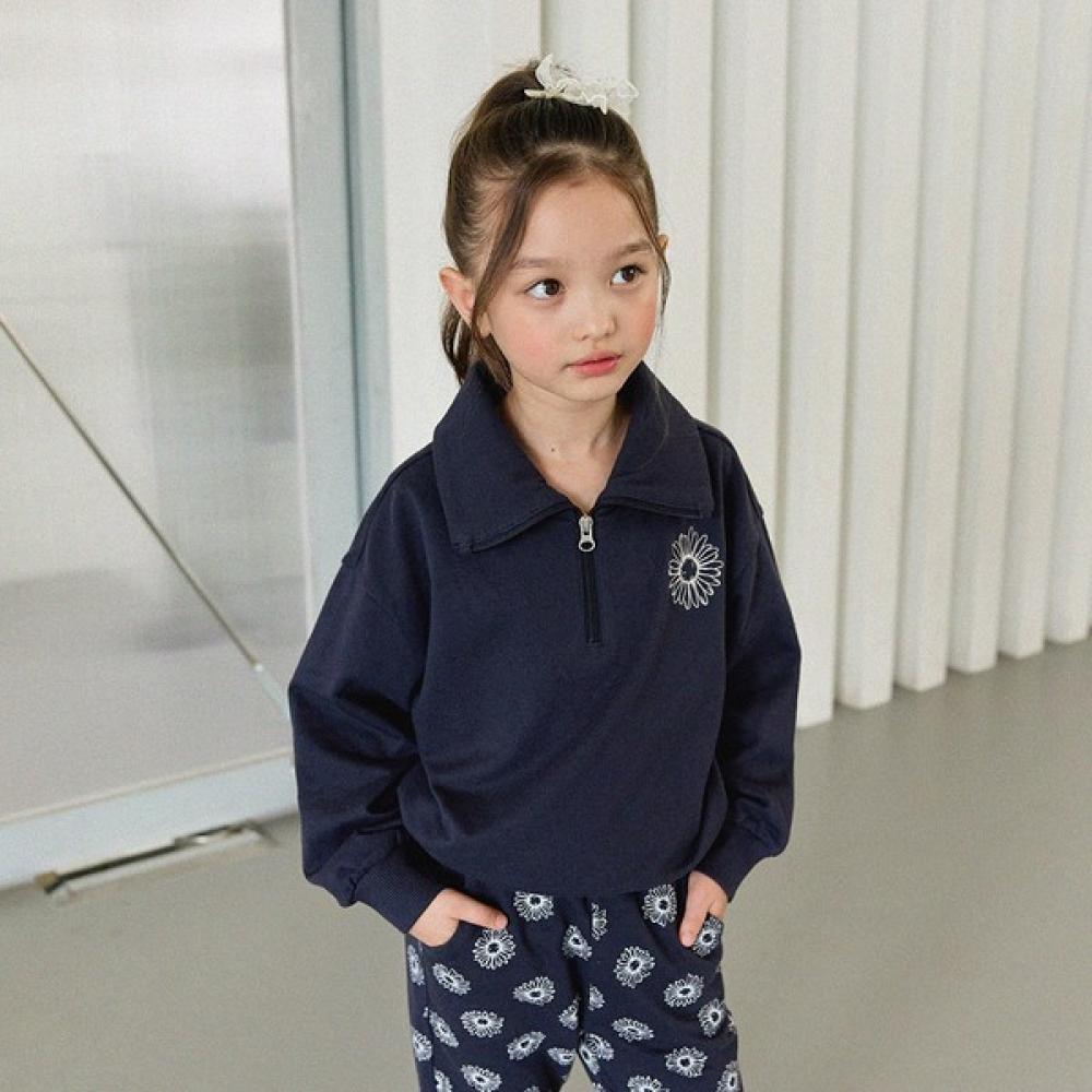 Olivan Flower Pattern Half Zip Up Top And Bottom Navy