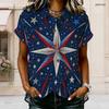 Women Plus Size Lapel Short Sleeve Shirt Star Graphic Print Button Front Casual Summer Tops