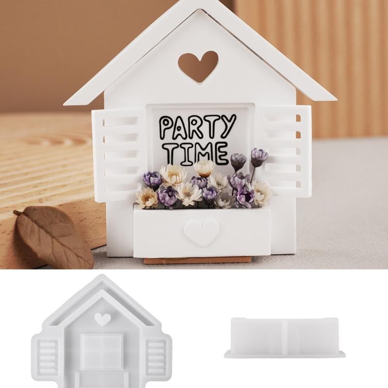 Creative House Balcony Window Heart Silicone Mold for Flower Pots Resin Jewelry Crafting Decorative Gardening Gift