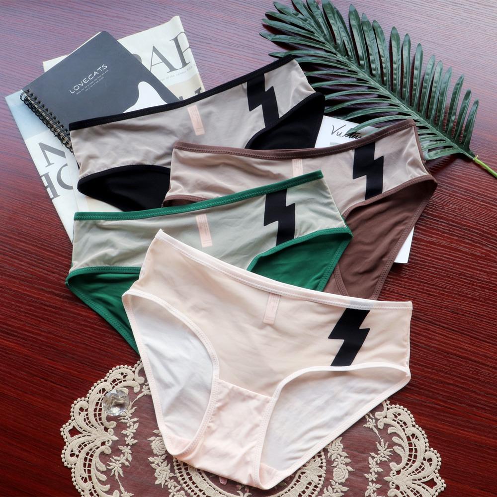 Hohle Damenhöschen Farbkontrast Sexy Gaze Unterwäsche Damen Mittlere Taille Bequeme High Spring Slips für Damen