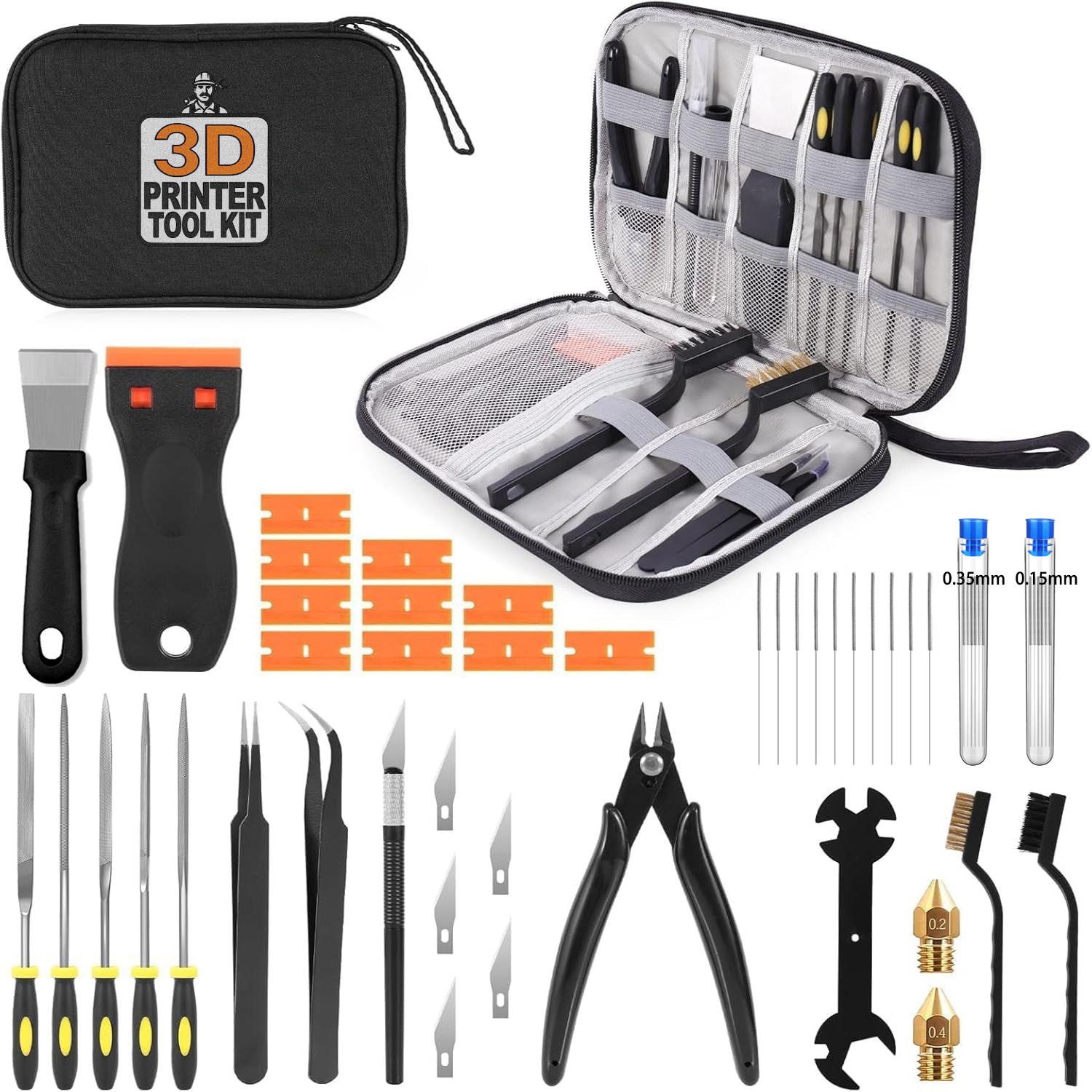 

3D Printer Tool Kit 34PCS Maintenance with Nozzle Cleaning Tools, Scraper, Brushes, File Set, Cutter, Knife for FDM/SLA Printers
