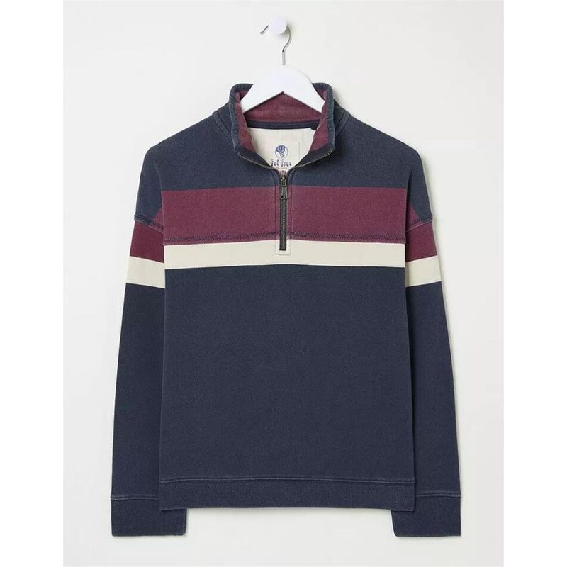 

British Original Single FAC * Knitting Cotton Brushed Lining Women s Fall and Winter Half Zipper Patchwork Contrast Color Pullover Fleece Pullover Navy blue UK16