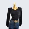 Autumn and Winter V-neck Short Long Sleeve Solid Knitted Faux Mink Velvet Pullover Top Women Clothes High Waist Bottoming Shirt