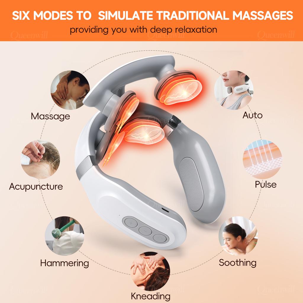 Smart Neck Shoulder Massager 4 Pads 6 Modes 16 Levels Portable Cordless USB Charging Gift for Men Women