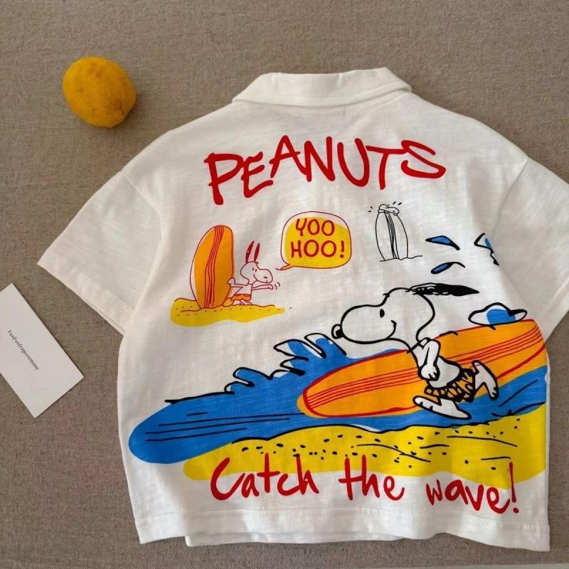 Boys Slub Cotton Cartoon Polo Shirt Summer Thin Loose Short Sleeve Tee Baby Pure Cotton Top 80