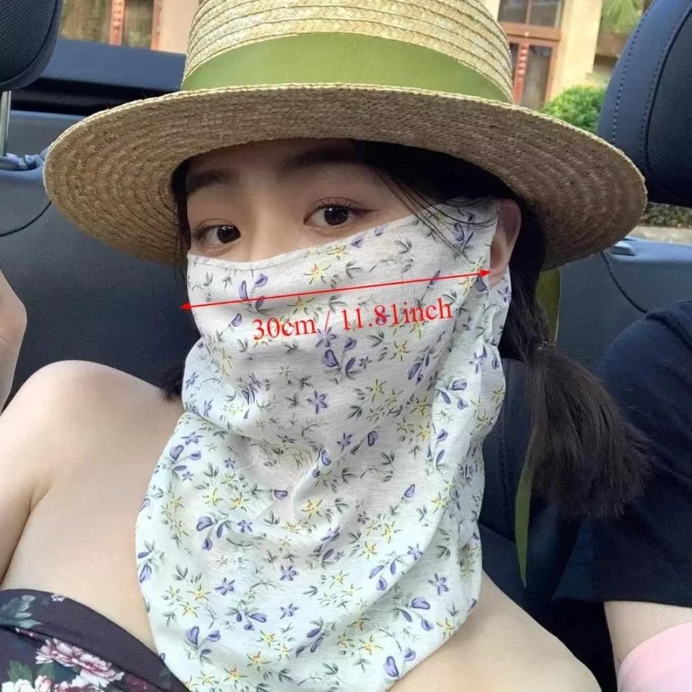 1Pc New Breathable Face Sunscreen Mask Thin Small Floral Print UV Resistant Scarf Ear Hook Style Neck Protector Summer