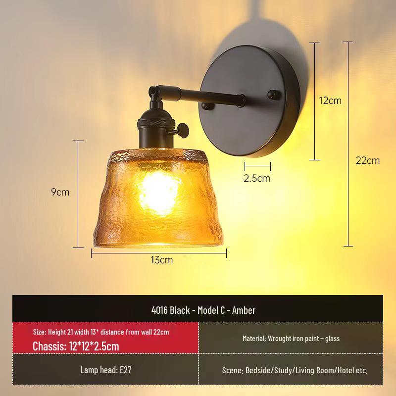Nordic Amber Glass Wall Lamp - Green Retro Style for Restaurant, Coffee Shop, or Bedside