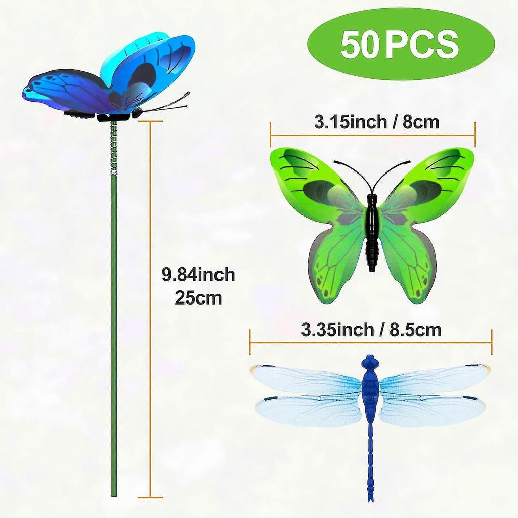 Butterfly Garden Stakes,50pcs Garden Ornaments Outdoor,garden Decor Waterproof Colorful Butterflies - DD