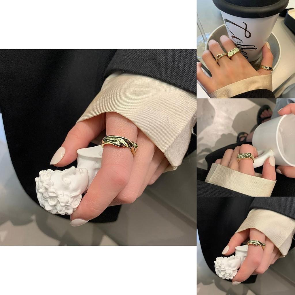 Elegant Korean Style Irregular Hollow S925 Sterling Silver Adjustable Open Ring For Women