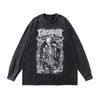 Hip Hop Retro Washed Vintage Long-Sleeved T-Shirt Men'S And Women'S Skull Print Vintage High Street Trendy Brand Bottoming Shirt