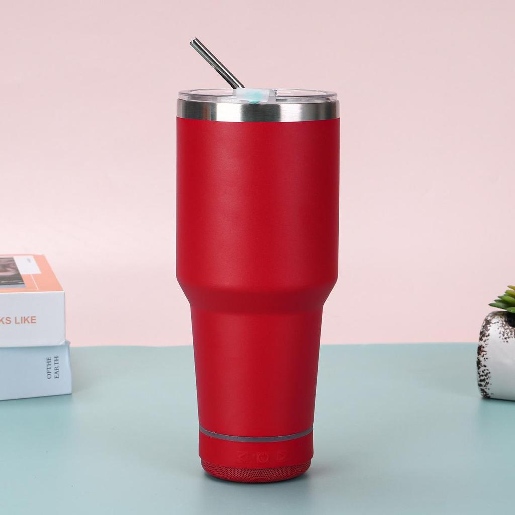 30oz Insulated Stainless Steel Bluetooth Speaker Cup with Straw