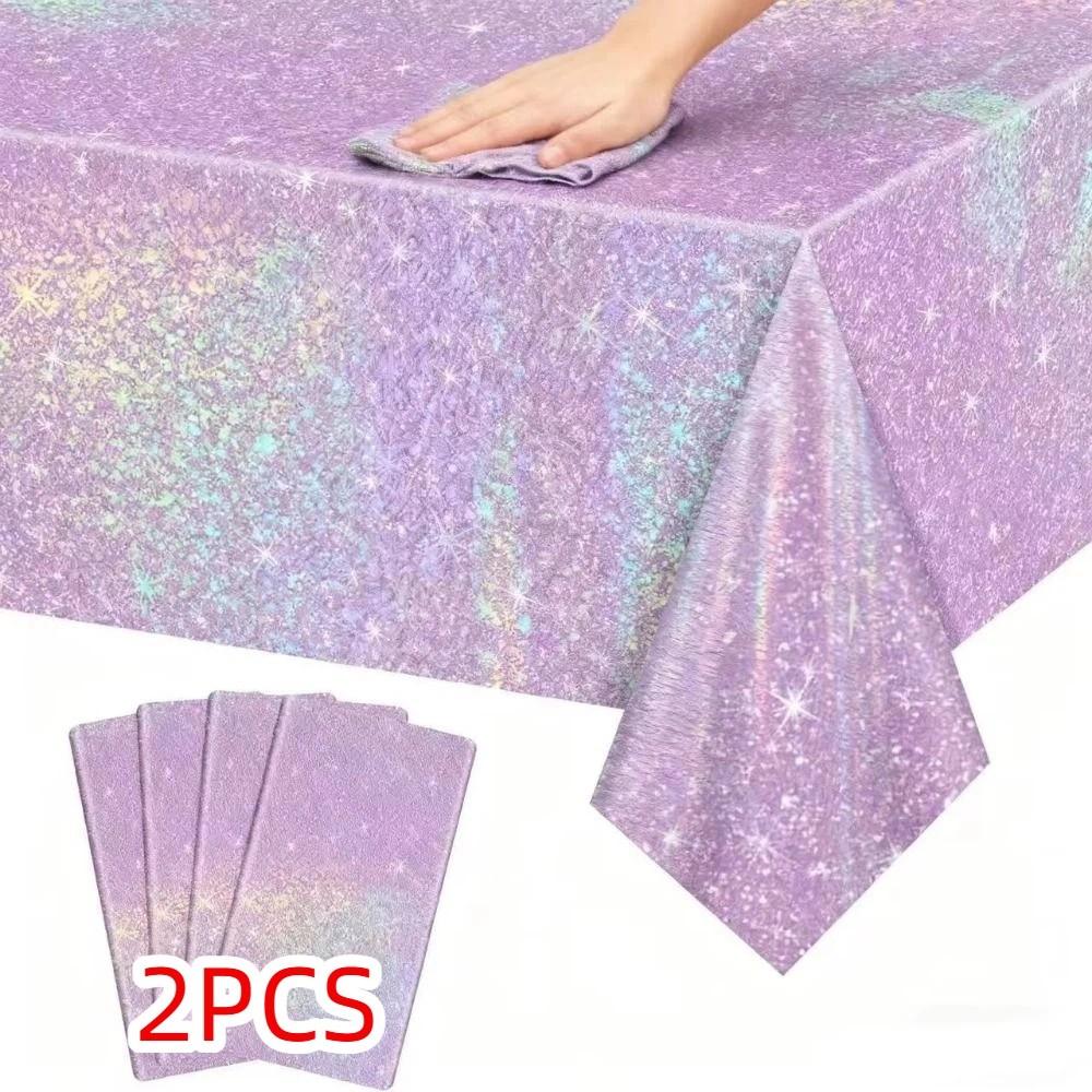 2Pcs Thickened Disposable Laser Tablecloth Iridescent Effect Birthday Tablecloth  Bachelorette Party