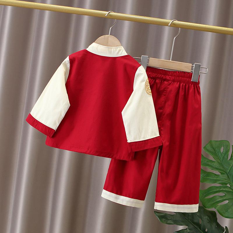 Chinese Style Summer Hanfu Set: Baby Boy's 1st Birthday Retro Short-Sleeved Tang Suit