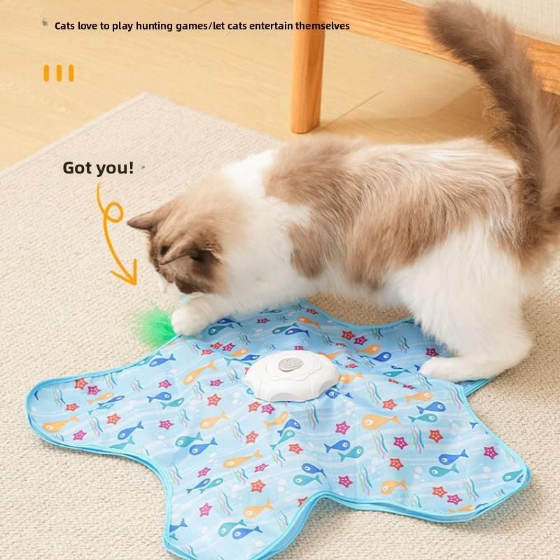 Petsmart Interactive Cat Toy Mat With Feather Stick And 360 Degree Movement For Indoor Play