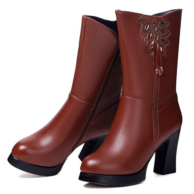 Bottes d'hiver chaudes en laine naturelle pour femmes, bottes à talons hauts, bottes de neige pour dames