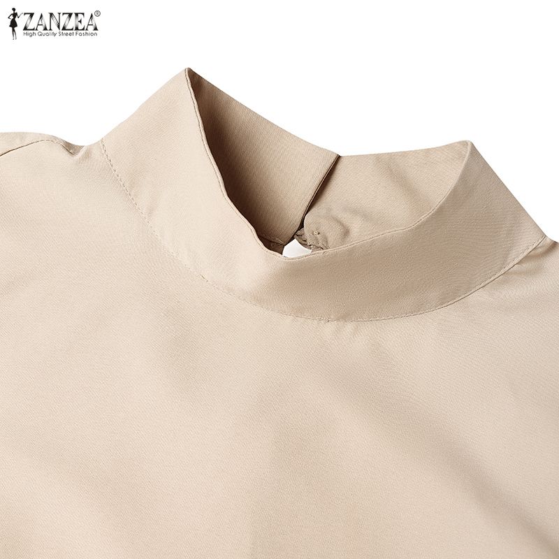 ZANZEA Women Stand Collar Loose Casual Long Sleeve Blouse