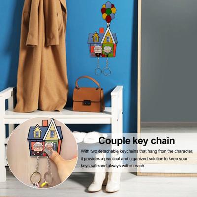 Key Holder for Couples Acrylic Wall Mounted Key Holder Cartoon Grandpa Grandma Couple Keychain Organizer for Home Wall Decor