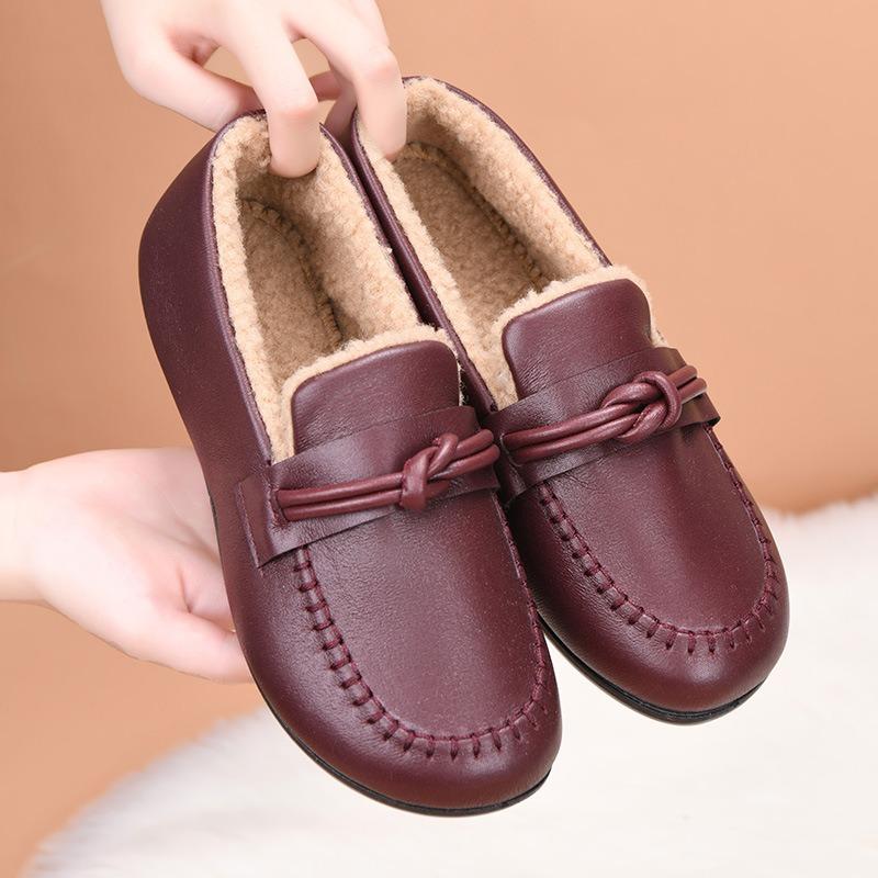 Winter new velvet thickened cotton shoes women's non-slip warm middle-aged and old pedal soft-soled mother shoes