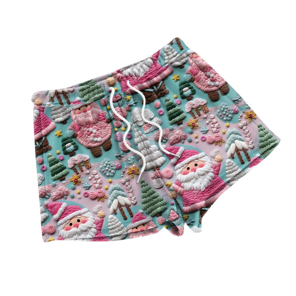 Women's Fashionable Loose-Fit Pajama Shorts With Fleece Christmas Print Casual Pants