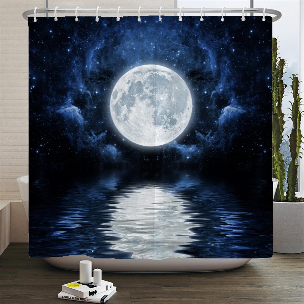 Earth Universe Starry Sky Shower Curtain Bathroom Decoration Waterproof Polyester Cloth Landscape Night Shower Curtains Set Mat