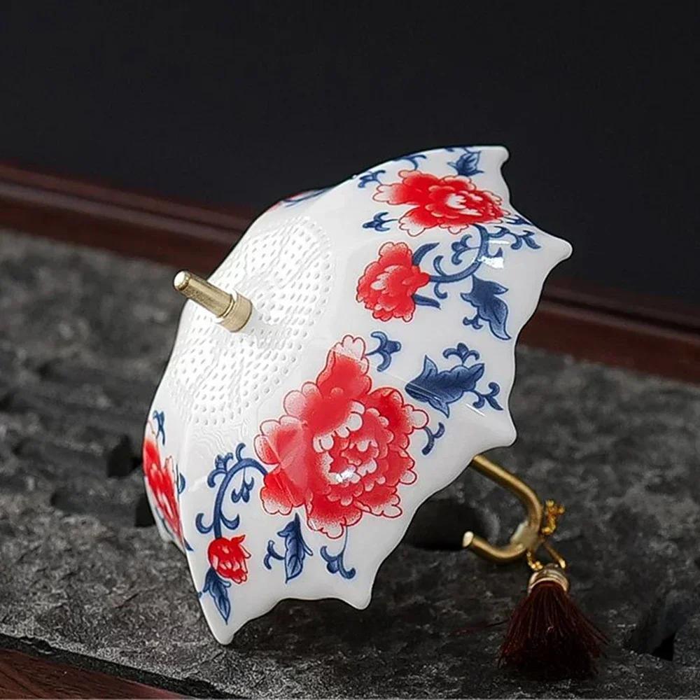 Creative Blue & White Umbrellas Tea Strainers Ornaments Ceramic Tea Filters Chinese Style Accessories Tea Table Decoration Gifts