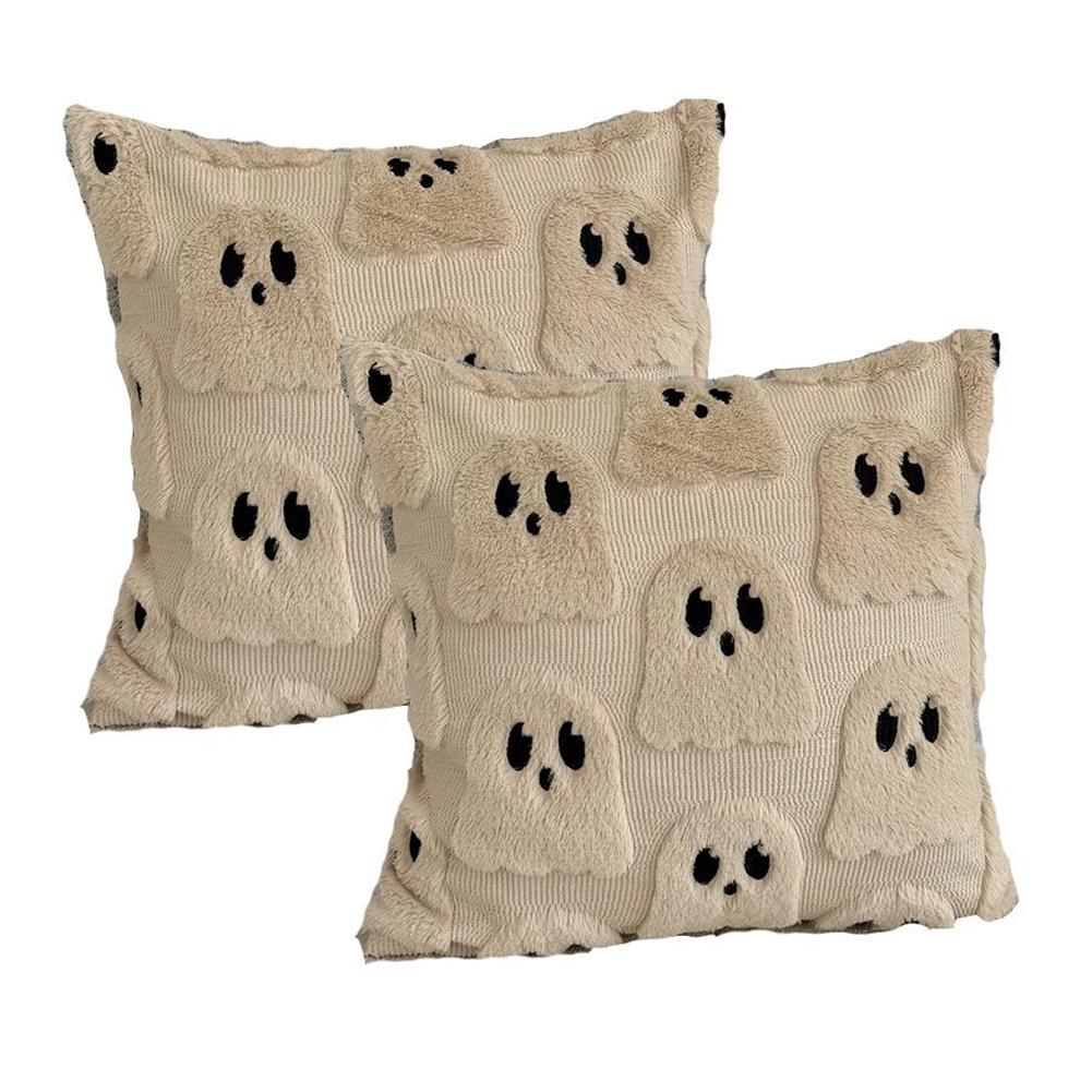2 Pack Halloween Ghost Throw Pillow Cases Cute Ghost Spooky Throw Pillows Plush Faux Fur Pillowcase for Home Party Decor