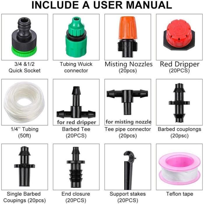 15m Garden Irrigation System, Irrigation Hose Kit Garden Plant Watering Kit DIY