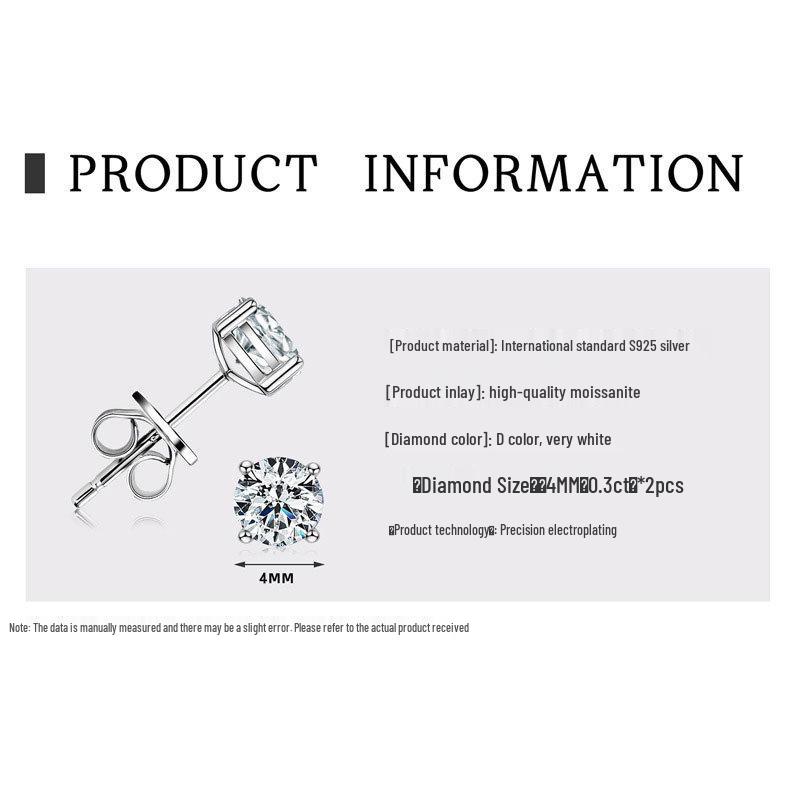 D Color 2 Carat Moissanite Stud Earrings, 18k Gold-plated S925 Sterling Silver for Women