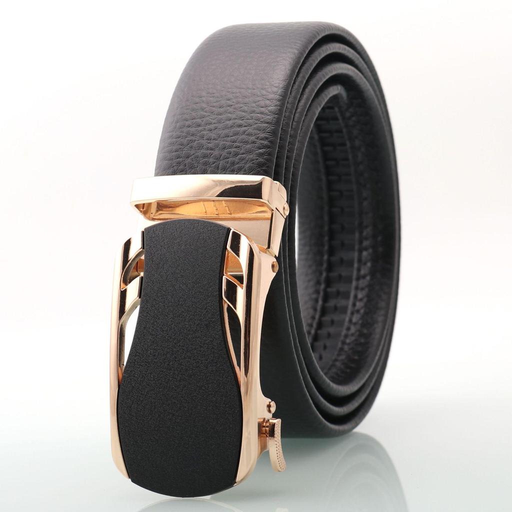 Men's Genuine Leather Belt with Frosted Automatic Buckle - Stylish Alloy Design
