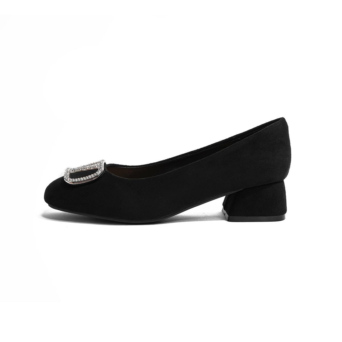 

Кожаные туфли-лодочки женские со стразами, квадратной пряжкой, с мелким вырезом, женские туфли весна-осень, новые, на толстом каблуке, на среднем каблуке, темпераментные, нишевые 39 чёрный