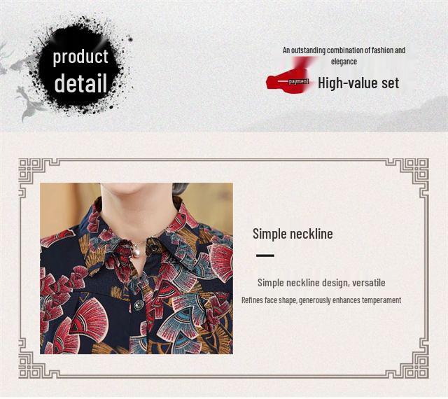 Summer Cotton Silk Cardigan for Elderly Women, 70s Grandma Seven-Sleeve Top Shirt