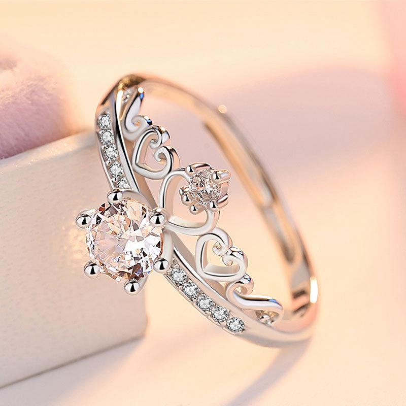 New 925 Sterling Silver Crown Ring For Women Lover Fashion Adjustable Zirconia Moissanite Ring Women Anniversary Jewelry Gift