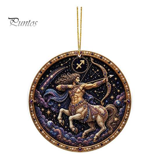 Halloween Decorative Pendant 2D Flat Pearl Painting Ornament, Double Sided Zodiac Theme Hanging Gem Home Ornament Art Craft, Rhinestone Beads Pattern