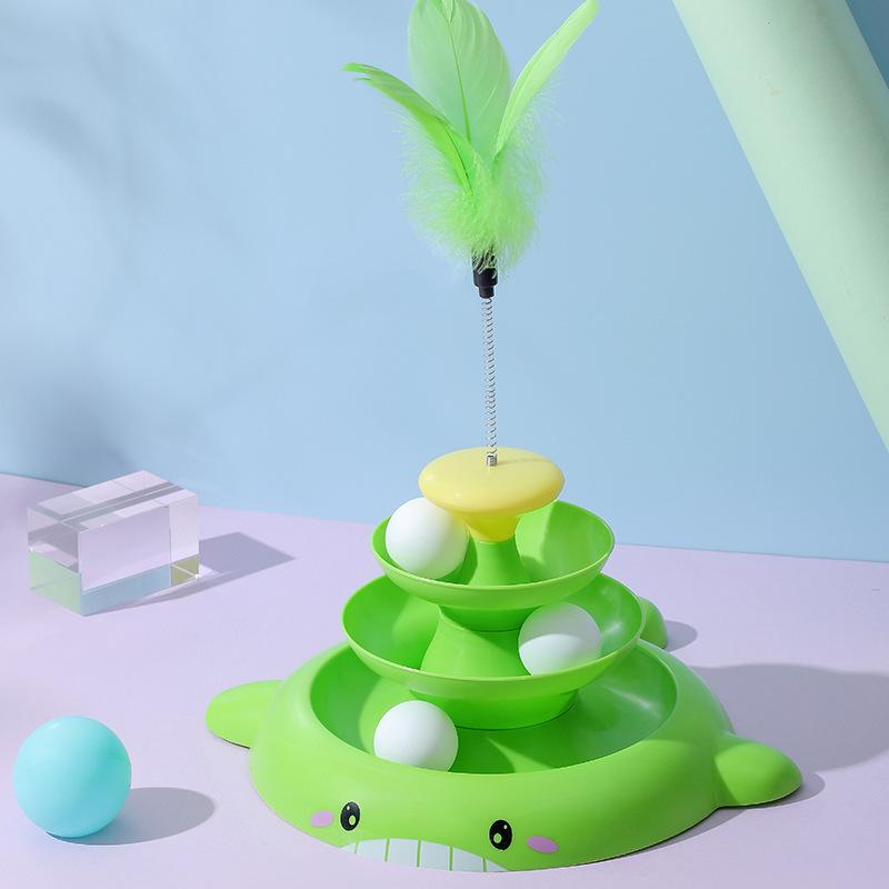 New Pet Toy Three-layer Track Cat Turntable Toy Spring Feather Cat Self-pleasure Cat Toy